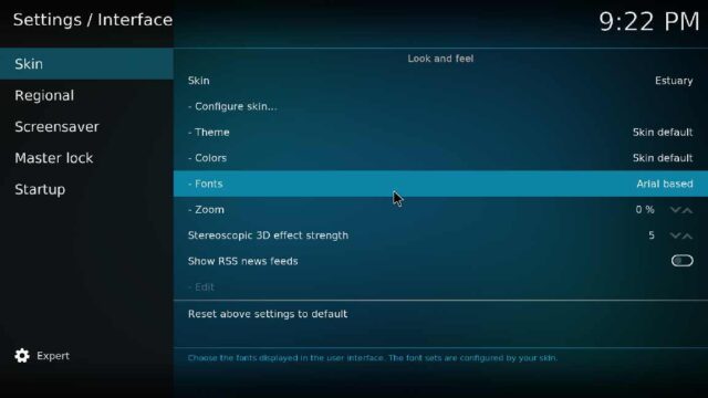 Kodi Setting Interface-Fonts