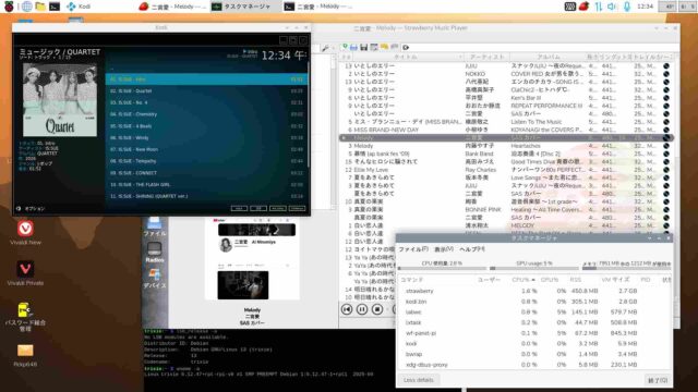 メモリー使用量：Strawberry とKodi
